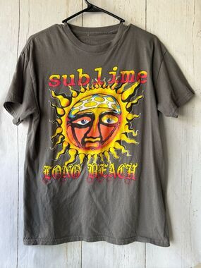 Sublime Long Beach Sun Graphic Tee - Gray with Yellow/Red Print Medium
